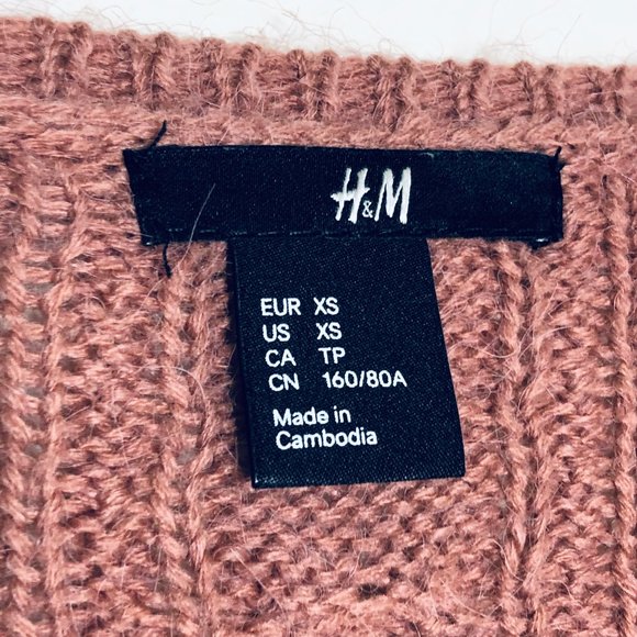 H&M | y2k Dusty Pink Cardigan Cable Knit Pocket Sweater Button Front Long Sleeve - Picture 4 of 5